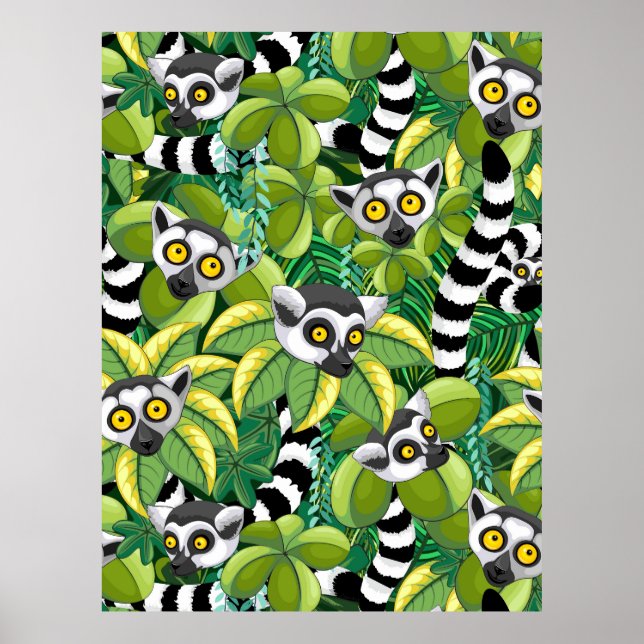 Lemurs of Madagascar in Exotic Jungle Poster (Front)