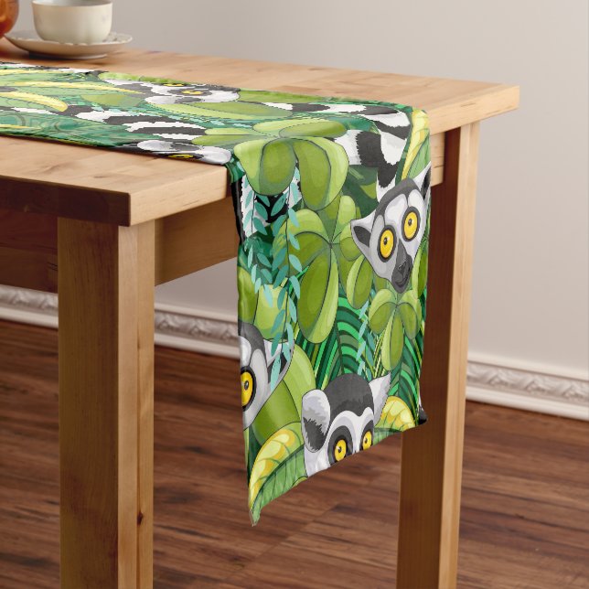 Lemurs of Madagascar in Exotic Jungle Short Table Runner (In Situ)