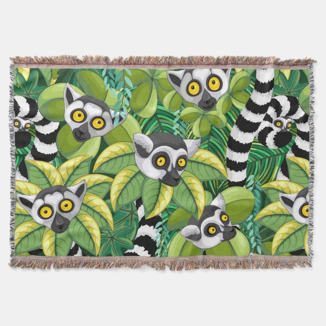 Lemurs of Madagascar in Exotic Jungle Throw Blanket (Front)
