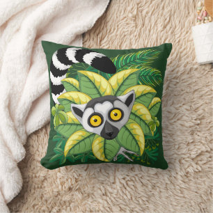 Lemurs of Madagascar in Exotic Jungle Throw Pillow