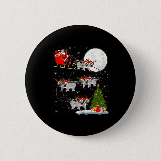 Lemurs Santa Sleigh Flying Funny Magical Christmas 2 Inch Round Button (Front)