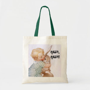 L'enfant vintage de sac fourre-tout étreint le