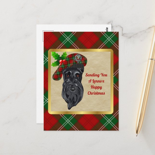 Lennox Clan Badge & Tartan Christmas Postcard (Front/Back In Situ)