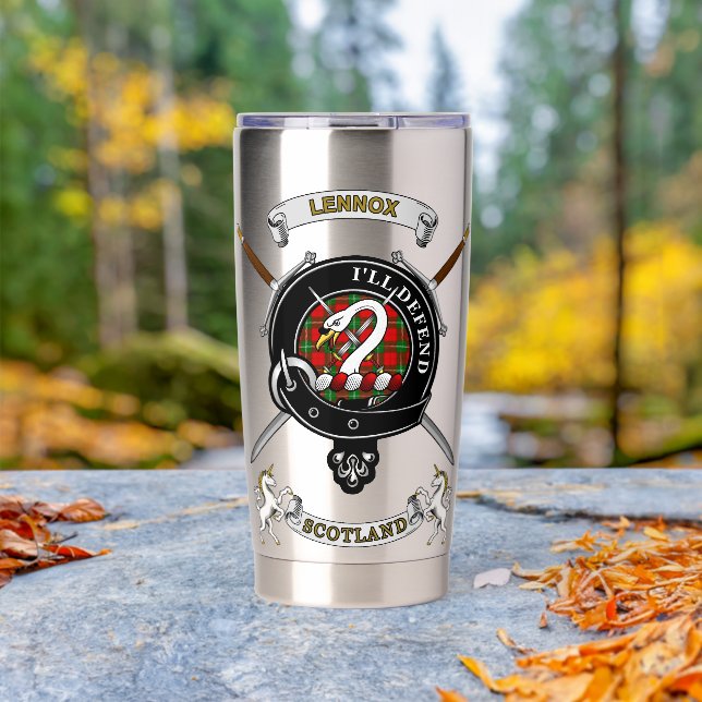 Lennox Clan Badge Tartan & Swords Insulated Tumbler (Outdoor (Rotated))