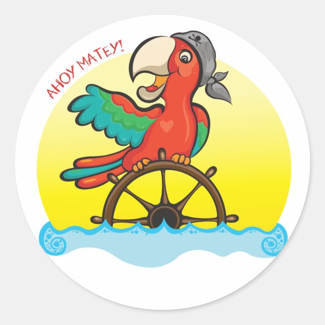 Lenny the Pirate Parrot Classic Round Sticker (Front)