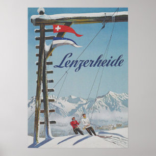 Lenzerheide Suisse Retro Poster de ski Vintage