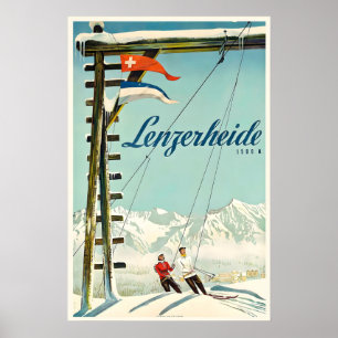 Lenzerheide Switzerland Ski Vintage Travel Poster
