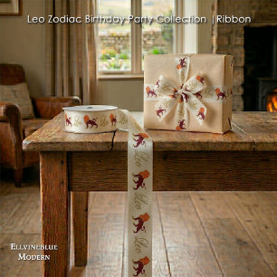 Leo 1st Birthday Gold Glitter Elegant Zodiac Satin Ribbon