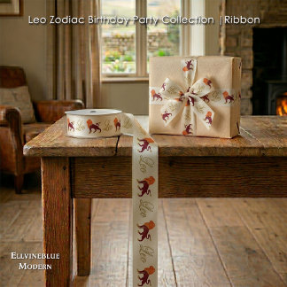 Leo 1st Birthday Gold Glitter Elegant Zodiac Satin Ribbon