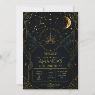 Leo 40th Birthday Invitation | Art Deco Zodiac