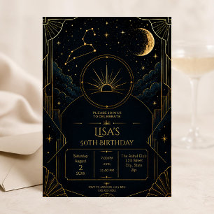 Leo 50th Birthday Invitation Luxury Gold Stars