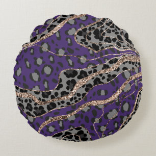 Leo Animal Print Glitter Glam 2 Round Pillow
