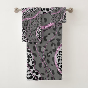 Leo Animal Print Glitter Glam 3 Bath Towel Set