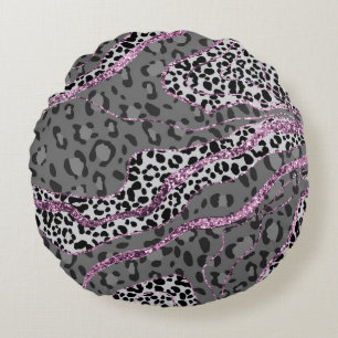 Leo Animal Print Glitter Glam 3 Round Pillow