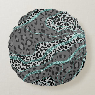 Leo Animal Print Glitter Glam 4 Round Pillow