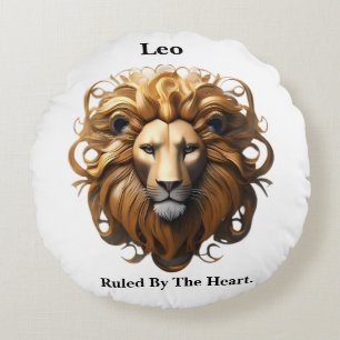 Leo Birth Sign, Lion, Ruled By The Heart,  Round Pillow
