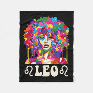 Leo Black Girl African American Woman Art Birthday Fleece Blanket