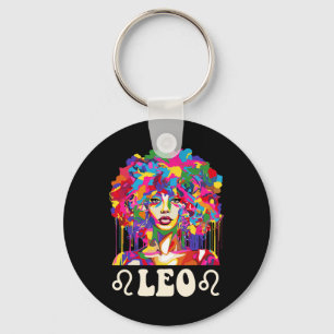 Leo Black Girl African American Woman Art Birthday Keychain