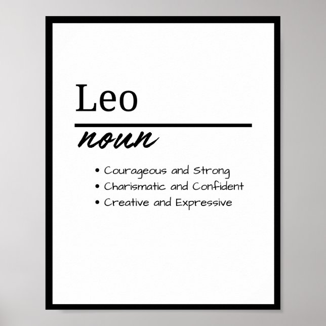 Leo, Boy Personalized Name Definition Poster (Front)