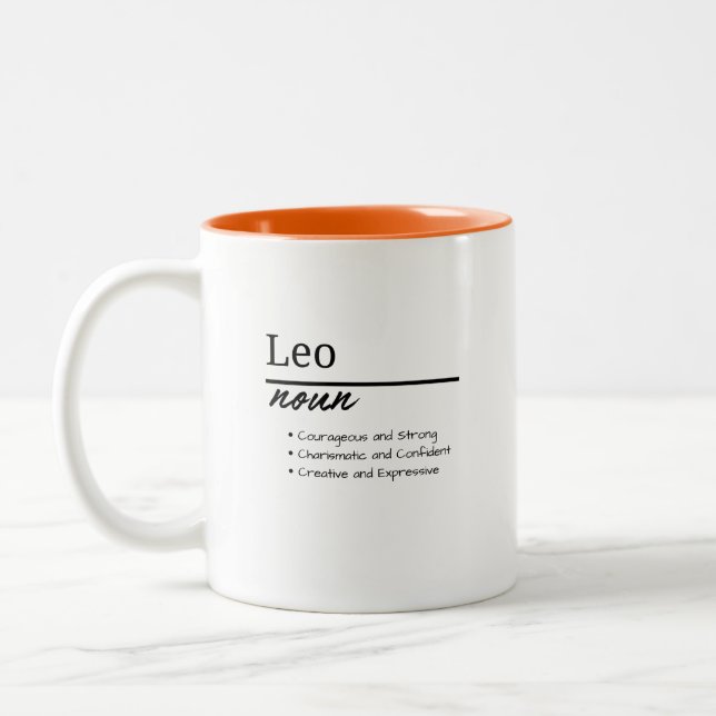 Leo, Boy Personalized Name Definition Two-Tone Coffee Mug (Left)