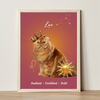 Leo Cat Art Print, Zodiac Cat Poster