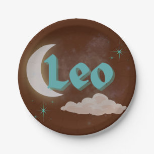 Leo Celestial Moon Cloud Stars Astrology Art Paper Plate