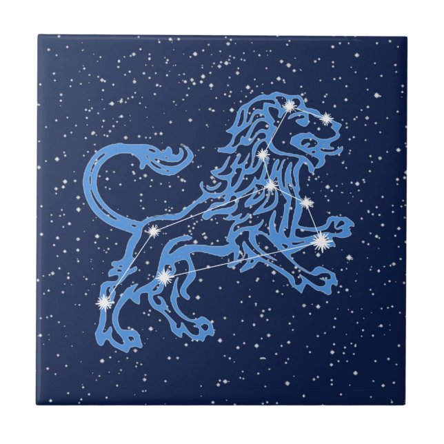 Leo Constellation and Sun Sign with Stars Ceramic  Tile (Front)