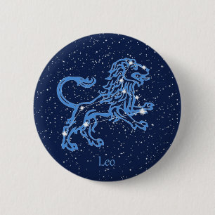 Leo Constellation and Zodiac Sign with Stars 2 Inch Round Button