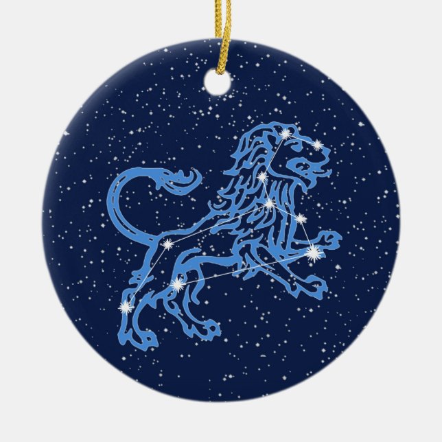 Leo Constellation and Zodiac Sign with Stars Ceramic Ornament (Front)