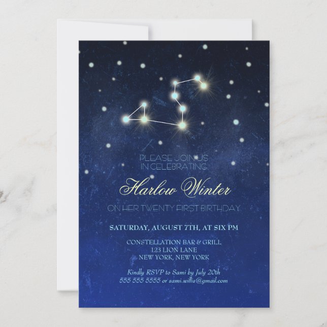 Leo Constellation Birthday Party Invitation (Front)