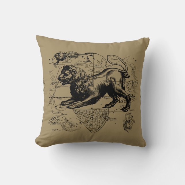 Leo Constellation Hevelius 1690 July23 - August 22 Throw Pillow (Front)