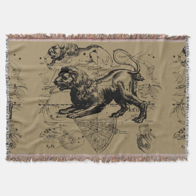 Leo Constellation Hevelius 1690 July 23  August 22 Throw Blanket (Front)