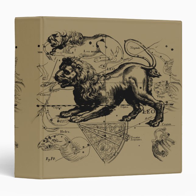Leo Constellation Map Hevelius 1690 on Taupe Binder (Front/Spine)