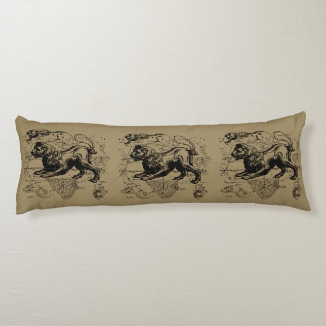 Leo Constellation Map Hevelius 1690 on Taupe Body Pillow (Back)