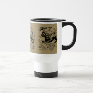 Leo Constellation Map Hevelius 1690 on Taupe Travel Mug