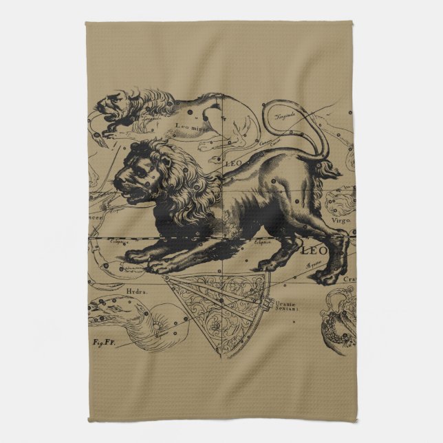 Leo Constellation Map Hevelius circa 1690 Kitchen Towel (Vertical)