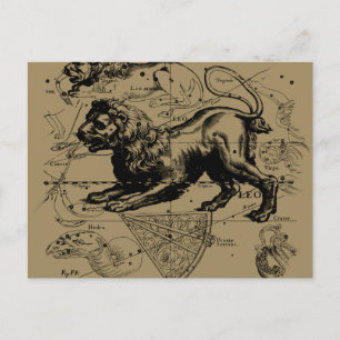 Leo Constellation Map Hevelius circa 1690 Postcard