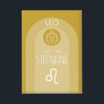 Leo Custom Birthday Zodiac - Modern Design<br><div class="desc">Personalize this button with a birthdate and name. A design with the zodiac sign - Leo. Personalize this set of cards with a birthdate and name. A custom birthday design with the zodiac sign - Leo. A warm gold colour - associated with Leo is the main design behind all of...</div>