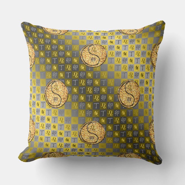 Leo & Fire Rabbit Throw Pillow (Front)