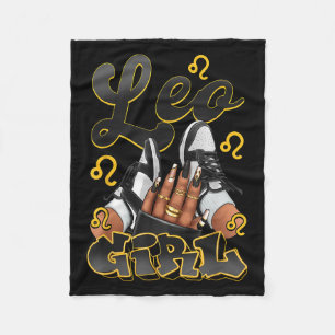 Leo Girl Birthday Afro Queen Sneakers Zodiac Sign Fleece Blanket