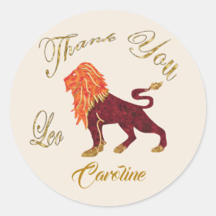 Leo Gold Glitter Thank You Classic Round Sticker
