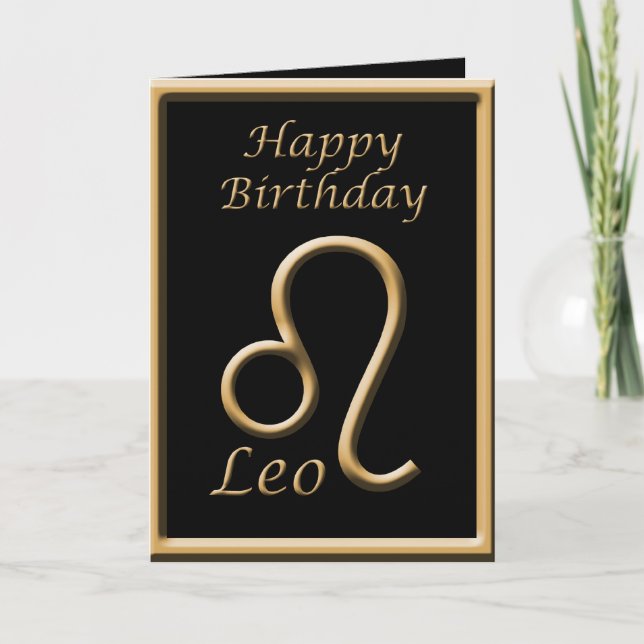 Leo Gold Symbol Black Birthday Greeting Card (Front)