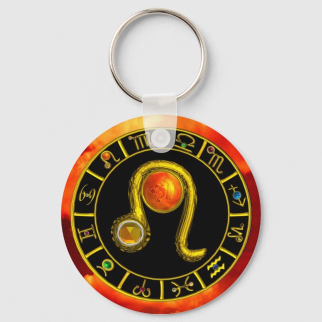 LEO GOLD ZODIAC BIRTHDAY JEWEL Astrology Chart Keychain (Front)