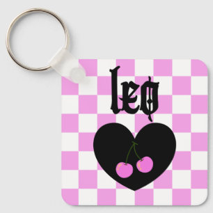 Leo Gothic Aesthetic Chequered Cherry Design Keychain