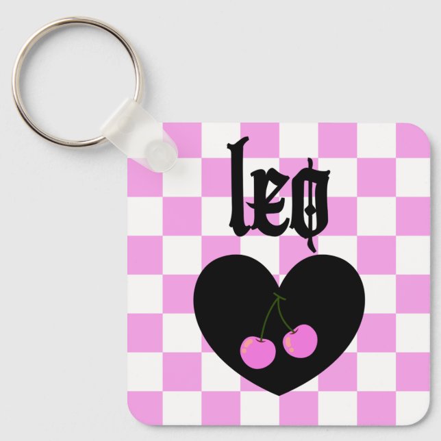 Leo Gothic Aesthetic Chequered Cherry Design Keychain (Front)