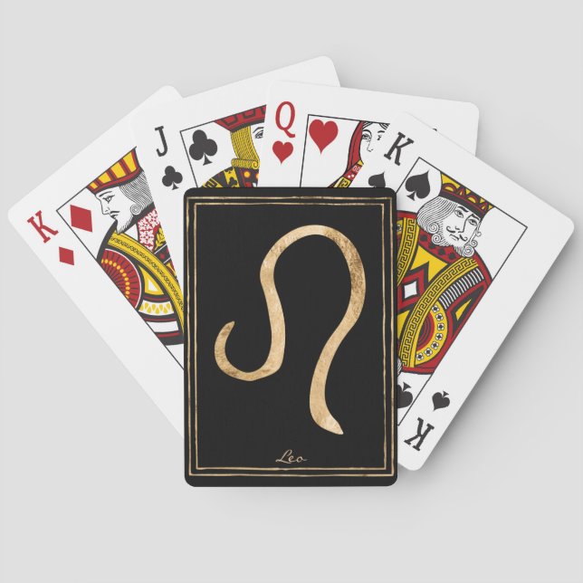 Leo hammered gold stylized astrology symbol playing cards (Back)