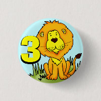 Leo Lion age 3 button - blue, orange & yellow