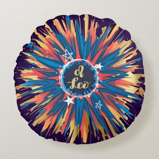 Leo lion astrology birth sign zodiac psychedelic round pillow (Front)