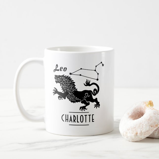 Leo Lion Constellation Custom Name Birthday Gift Coffee Mug (With Donut)