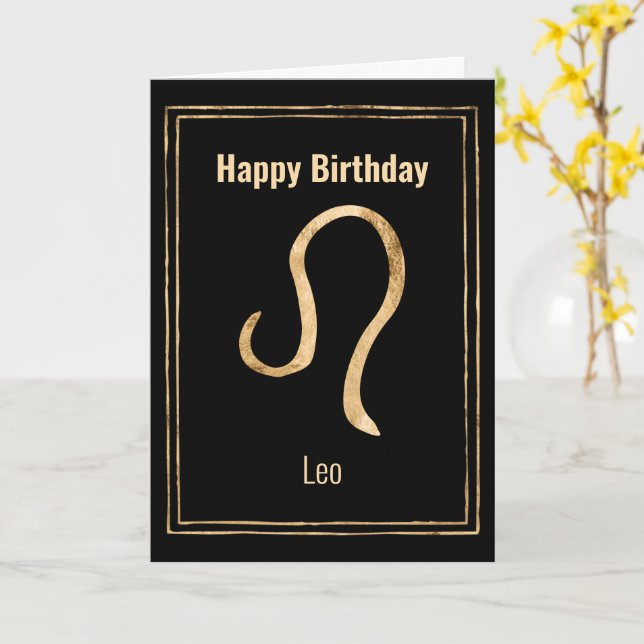Leo Lion gold astrology zodiac Happy Birthday Card (Yellow Flower)